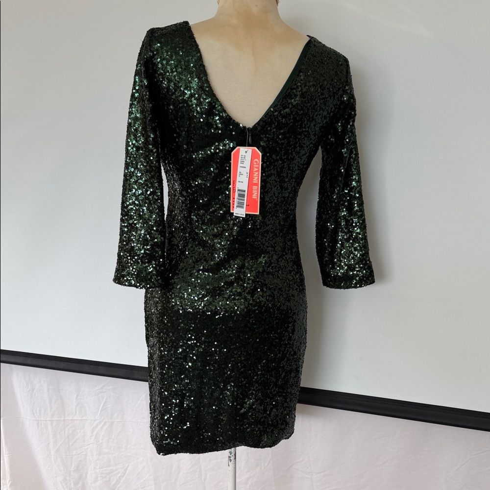 Gianni Bini Dark Green Sequin Long Sleeve Dress - Picture 4 of 6